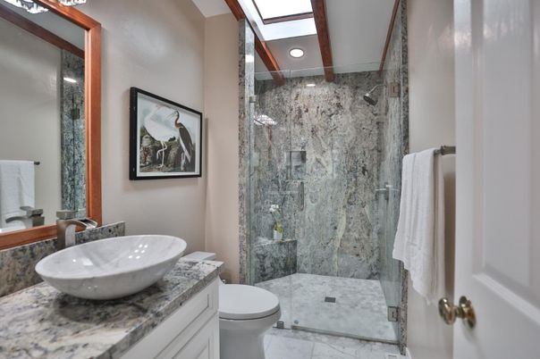 Bathroom, Glass Shower, Interior, Marble, Recessed Lighting