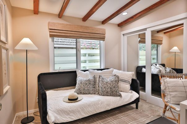 Bedroom, Interior, Recessed Lighting, Wooden Beams
