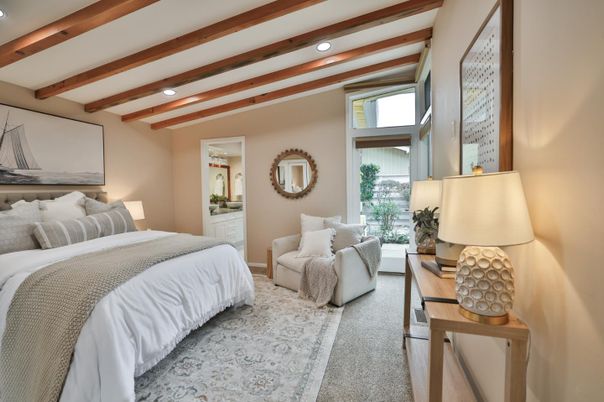 Bedroom, Interior, Recessed Lighting, Wooden Beams