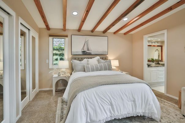 Bedroom, Interior, Recessed Lighting, Wooden Beams