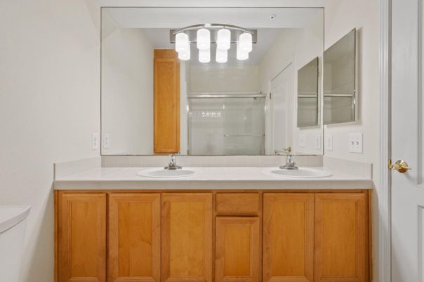 Bathroom, Dual Sink Vanities, Glass Shower, Interior, Tile Countertops