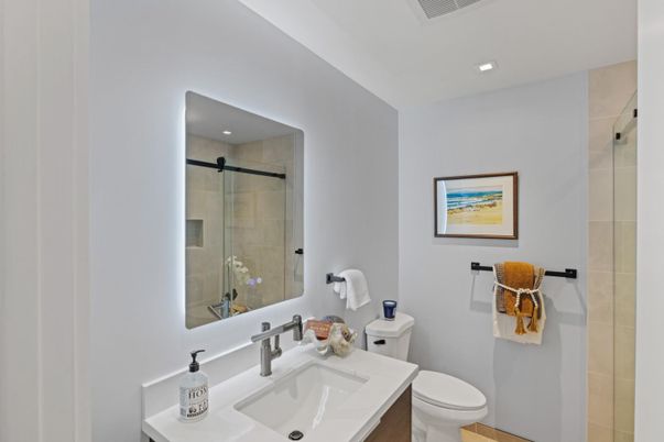 Bathroom, Glass Shower, Interior, Recessed Lighting