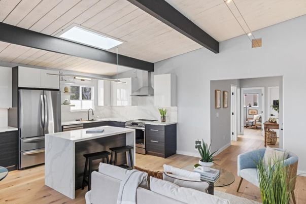 Interior, Kitchen, Living room, Stainless Steel Appliances, Wooden Beams, Wood Texture Flooring