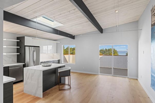 Interior, Kitchen, Pendant Lights, Stainless Steel Appliances, Wooden Beams, Wood Texture Flooring