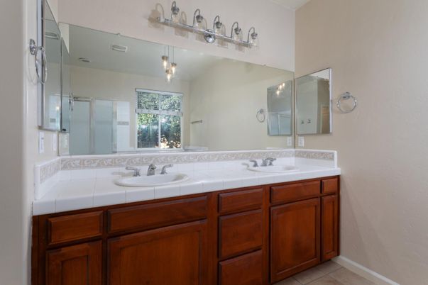 Bathroom, Dual Sink Vanities, Glass Shower, Interior, Tile Countertops