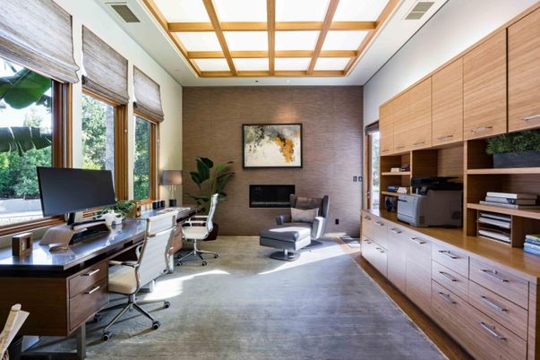Home Office, Interior, Recessed Lighting, Wood Texture Flooring