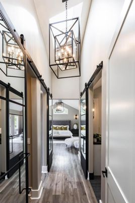Bedroom, Chandelier, Interior, Pendant Lights, Wood Texture Flooring