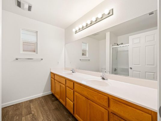 Bathroom, Dual Sink Vanities, Interior, Wood Texture Flooring