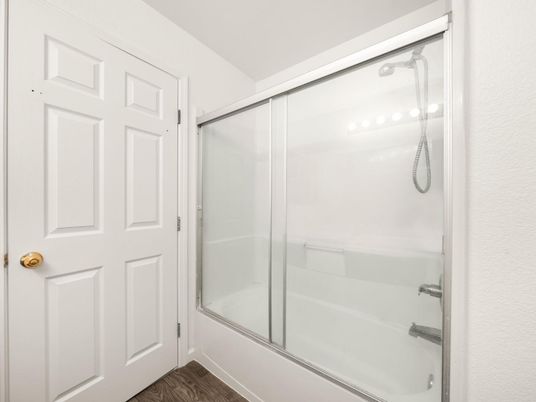 Bathroom, Glass Shower, Interior, Wood Texture Flooring