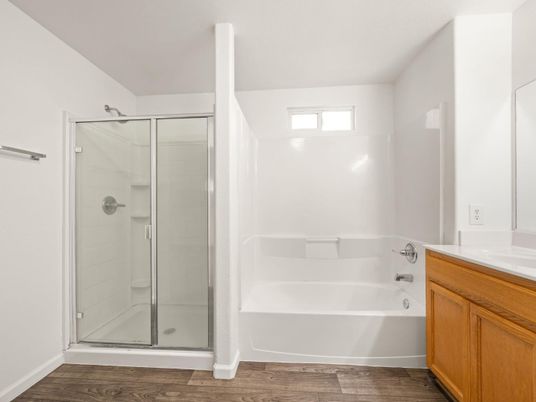 Bathroom, Glass Shower, Interior, Wood Texture Flooring