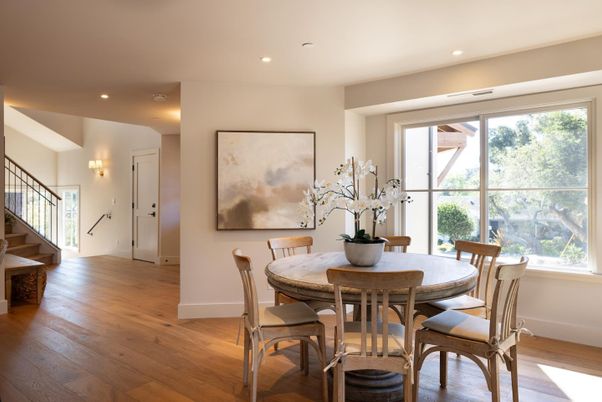 Dining room, Interior, Recessed Lighting, Wood Texture Flooring