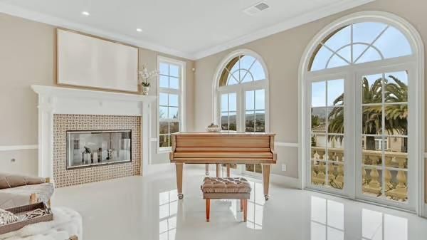 Fireplace, Interior, Piano, Recessed Lighting