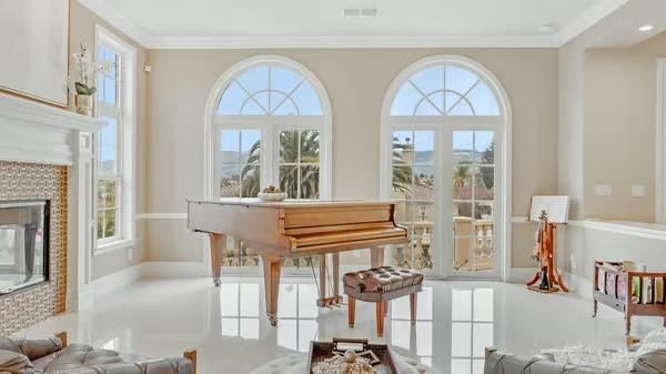 Fireplace, Interior, Piano, Recessed Lighting
