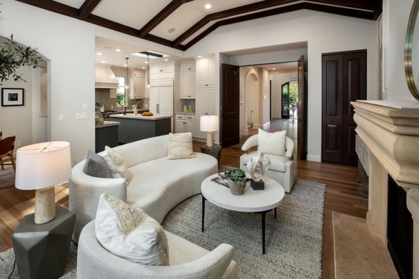Interior, Kitchen, Living room, Pendant Lights, Recessed Lighting, Wooden Beams, Wood Texture Flooring