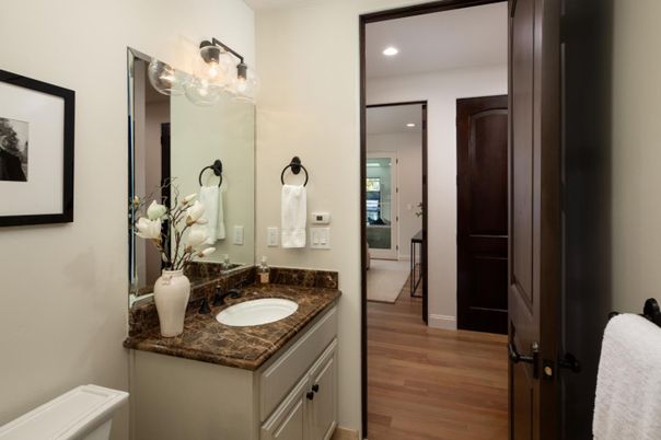 Bathroom, Interior, Recessed Lighting, Wood Texture Flooring