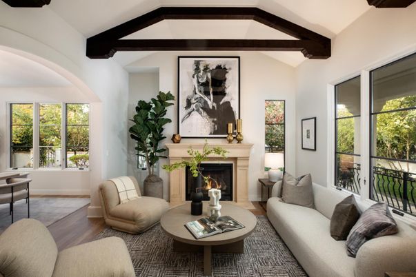 Fireplace, Interior, Living room, Wooden Beams, Wood Texture Flooring