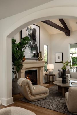 Fireplace, Interior, Living room, Wooden Beams, Wood Texture Flooring