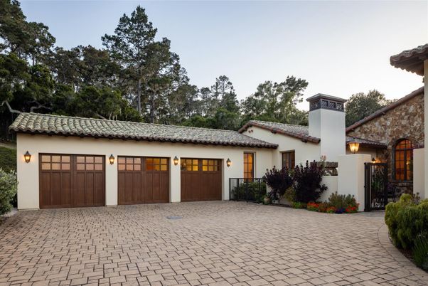 Attached, Detached Garage, Exterior, Facade, Spanish Mediterranean