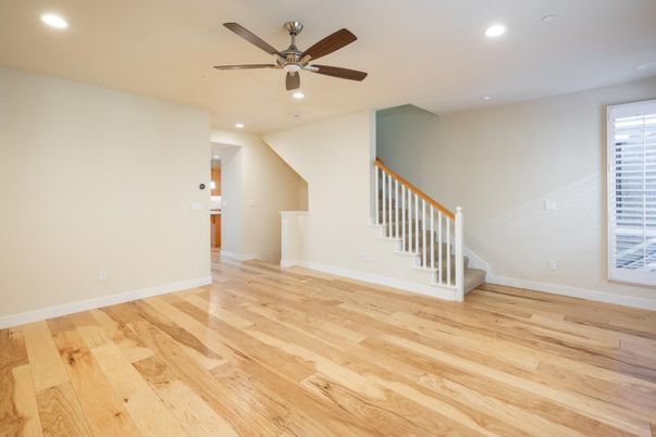 Empty room, Interior, Recessed Lighting, Wood Texture Flooring