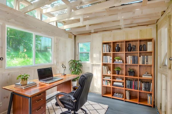 Home Office, Interior, Wood Texture Flooring, Wooden Walls