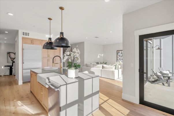Interior, Kitchen, Living room, Pendant Lights, Recessed Lighting, Stainless Steel Appliances, Wood Texture Flooring