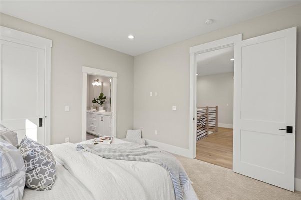 Bedroom, Interior, Recessed Lighting, Wood Texture Flooring
