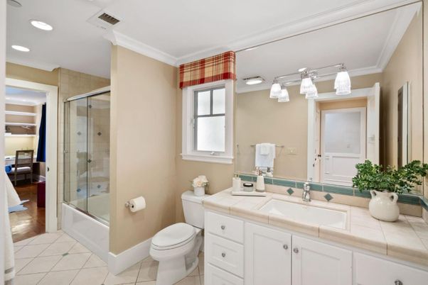 Bathroom, Glass Shower, Interior, Recessed Lighting, Tile Countertops