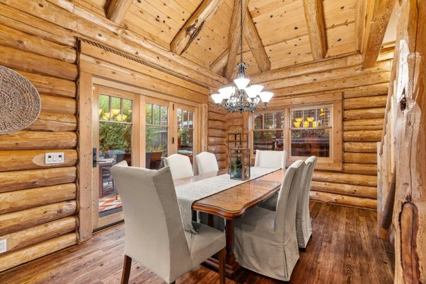 Chandelier, Dining room, Interior, Wooden Beams, Wooden Ceilings, Wood Texture Flooring, Wooden Walls