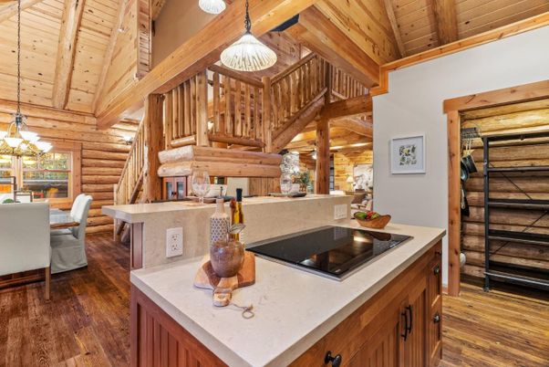 Chandelier, Dining room, Interior, Kitchen, Pendant Lights, Wooden Beams, Wooden Ceilings, Wood Texture Flooring, Wooden Walls