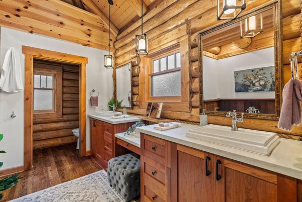 Bathroom, Interior, Pendant Lights, Wooden Ceilings, Wood Texture Flooring, Wooden Walls