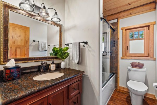 Bathroom, Glass Shower, Interior, Wood Texture Flooring