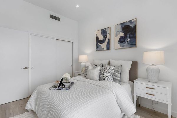 Bedroom, Interior, Recessed Lighting, Wood Texture Flooring