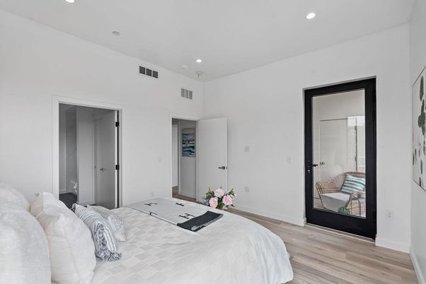 Bedroom, Interior, Recessed Lighting, Wood Texture Flooring