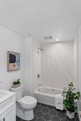 Bathroom, Interior, Marble Walls, Recessed Lighting