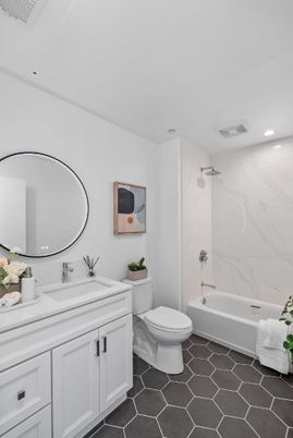 Bathroom, Interior, Marble Walls, Recessed Lighting