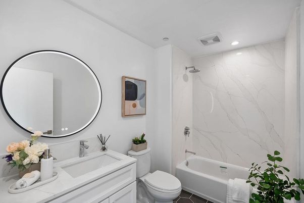 Bathroom, Interior, Marble Walls, Recessed Lighting