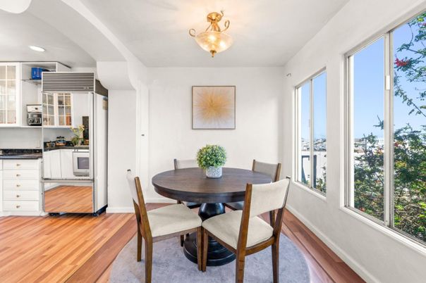 Dining room, Interior, Kitchen, Recessed Lighting, Wood Texture Flooring