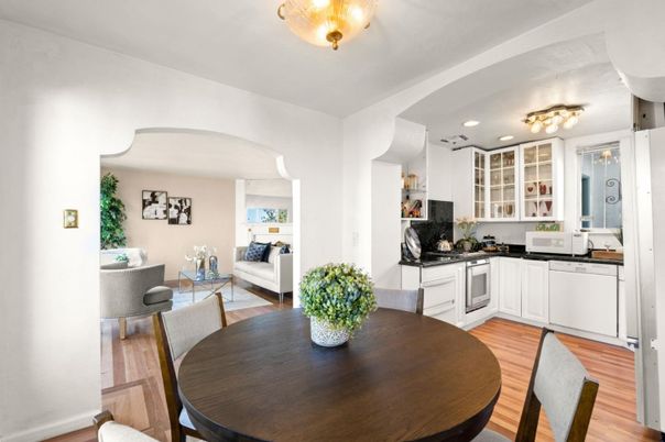 Dining room, Interior, Kitchen, Living room, Recessed Lighting, Wood Texture Flooring