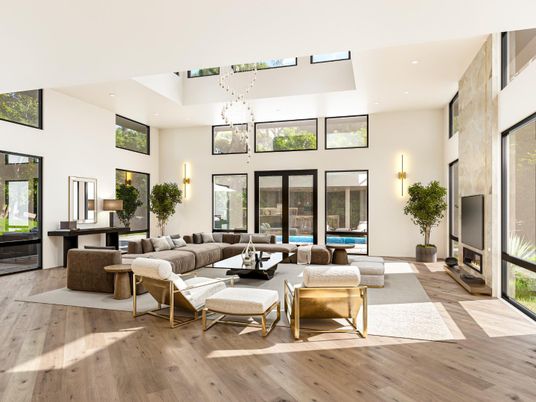 Interior, Living room, Pendant Lights, Recessed Lighting, Wood Texture Flooring