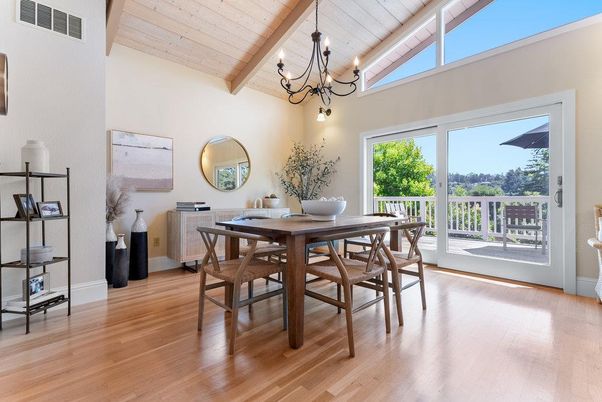 Chandelier, Dining room, Interior, Wooden Beams, Wooden Ceilings, Wood Texture Flooring