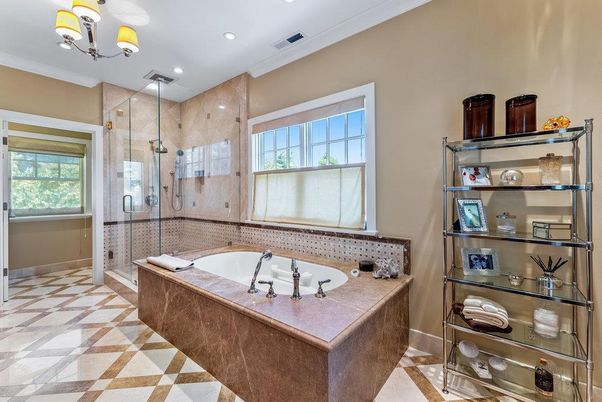 Bathroom, Glass Shower, Interior, Recessed Lighting