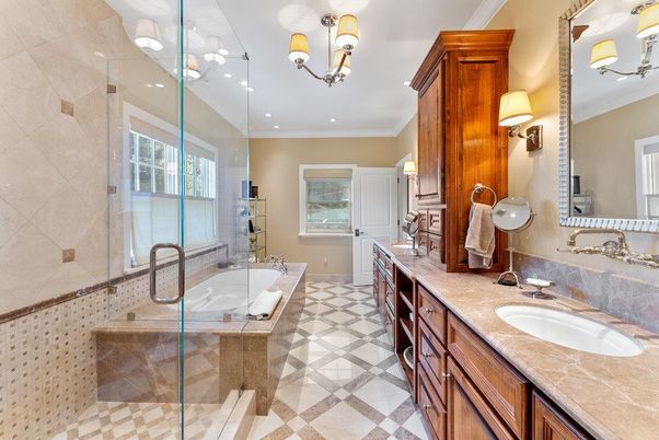Bathroom, Dual Sink Vanities, Glass Shower, Interior, Recessed Lighting