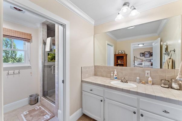 Bathroom, Glass Shower, Interior, Tile Countertops