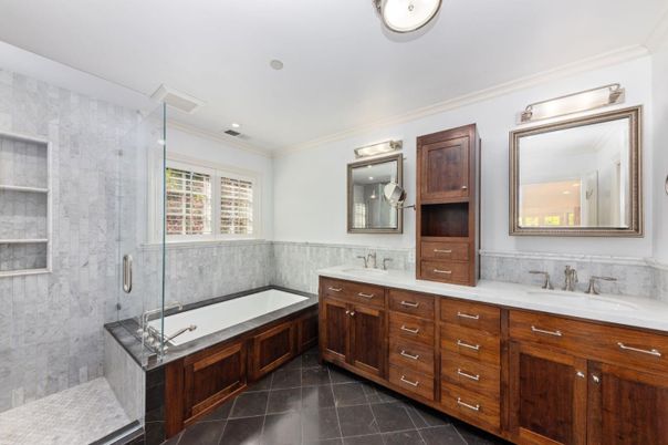 Bathroom, Dual Sink Vanities, Glass Shower, Interior, Recessed Lighting