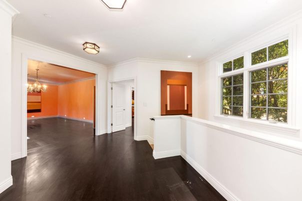 Chandelier, Empty room, Interior, Recessed Lighting, Wood Texture Flooring