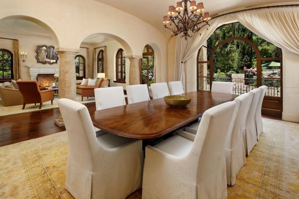 Chandelier, Dining room, Interior, Wood Texture Flooring