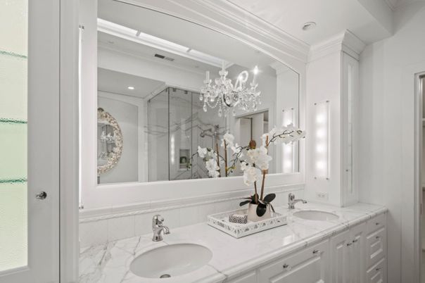 Bathroom, Dual Sink Vanities, Glass Shower, Interior, Recessed Lighting