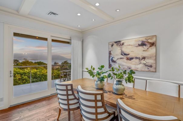 Dining room, Interior, Recessed Lighting, Wood Texture Flooring