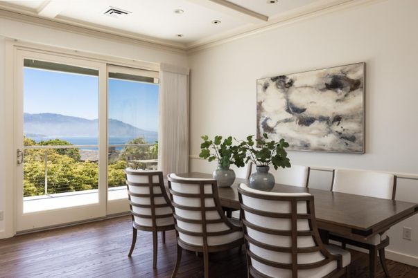 Dining room, Interior, Recessed Lighting, Wood Texture Flooring