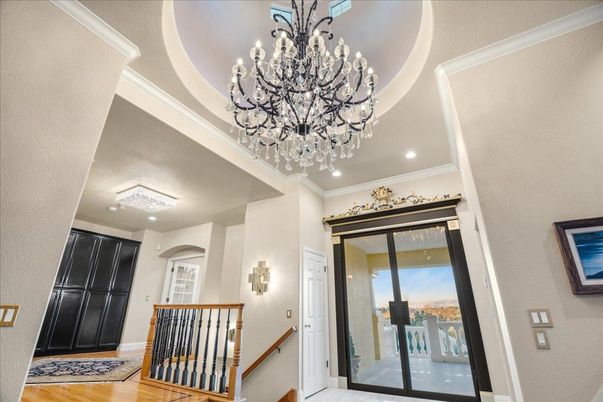 Chandelier, Interior, Recessed Lighting, Wood Texture Flooring